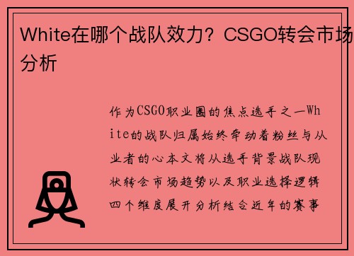 White在哪个战队效力？CSGO转会市场分析